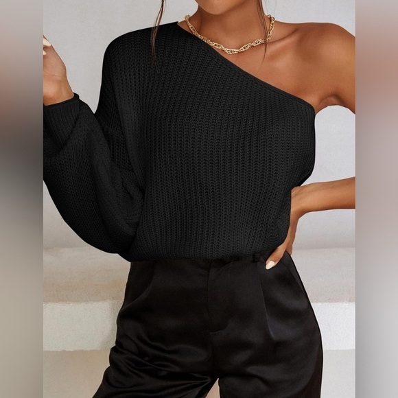 Women's Sweater Solid One Shoulder Sweater Size M - Picture 10 of 10